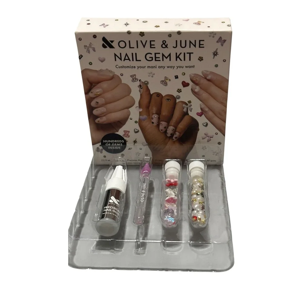 Olive & June Nail Gem Kit DIY Manicure 259 Gems Applicator & Precision Glue NEW